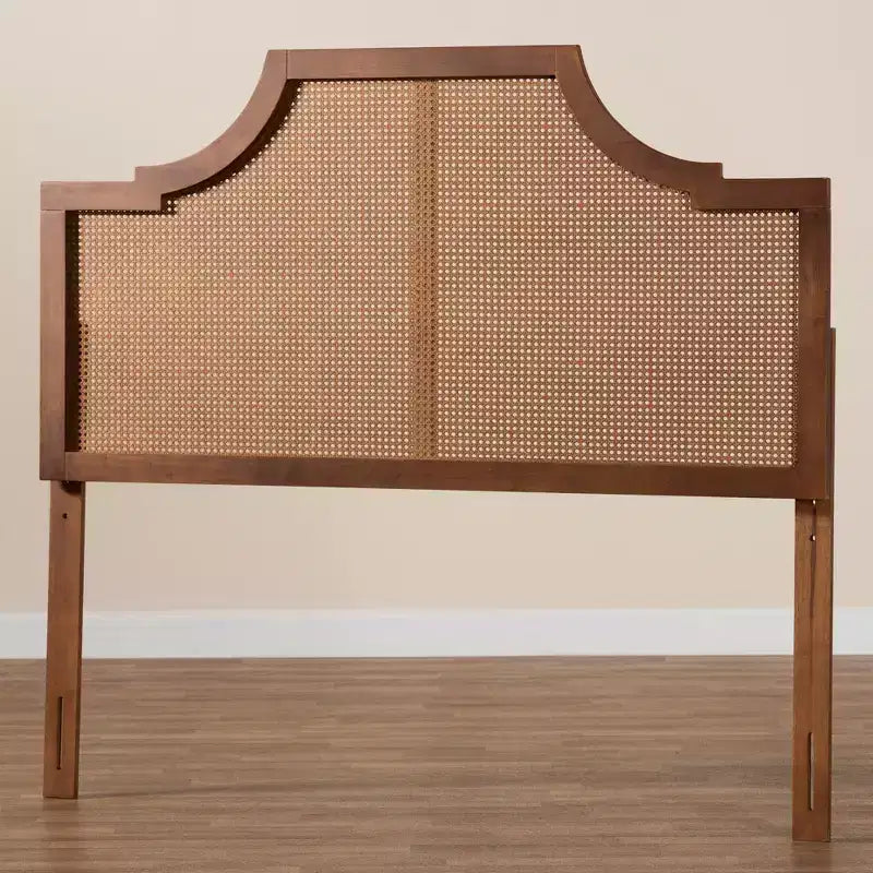 Testata Queen Size in Rattan e Legno di Frassino Noce, Design Mid-Century, 5 Regolazioni di Altezza