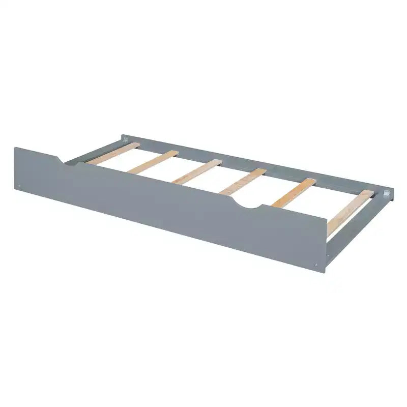 Letto a Capanna in Legno, Matrimoniale/Una Piazza e Mezza con Letto Estraibile, Struttura in Pino e Compensato, Bianco o Grigio