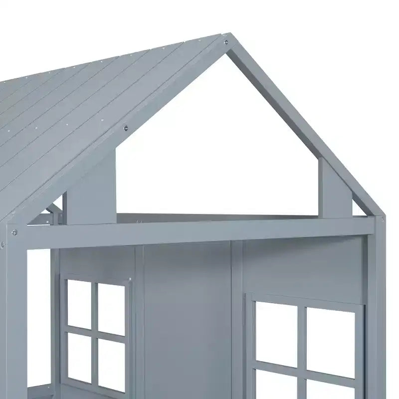 Letto a Capanna in Legno, Matrimoniale/Una Piazza e Mezza con Letto Estraibile, Struttura in Pino e Compensato, Bianco o Grigio