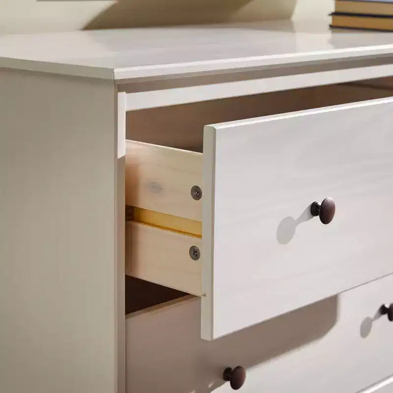 Comò orizzontale Mid-Century Modern a 6 cassetti, pino e MDF, gambe affusolate, 145 cm L