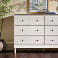 Comò orizzontale Mid-Century Modern a 6 cassetti, pino e MDF, gambe affusolate, 145 cm L
