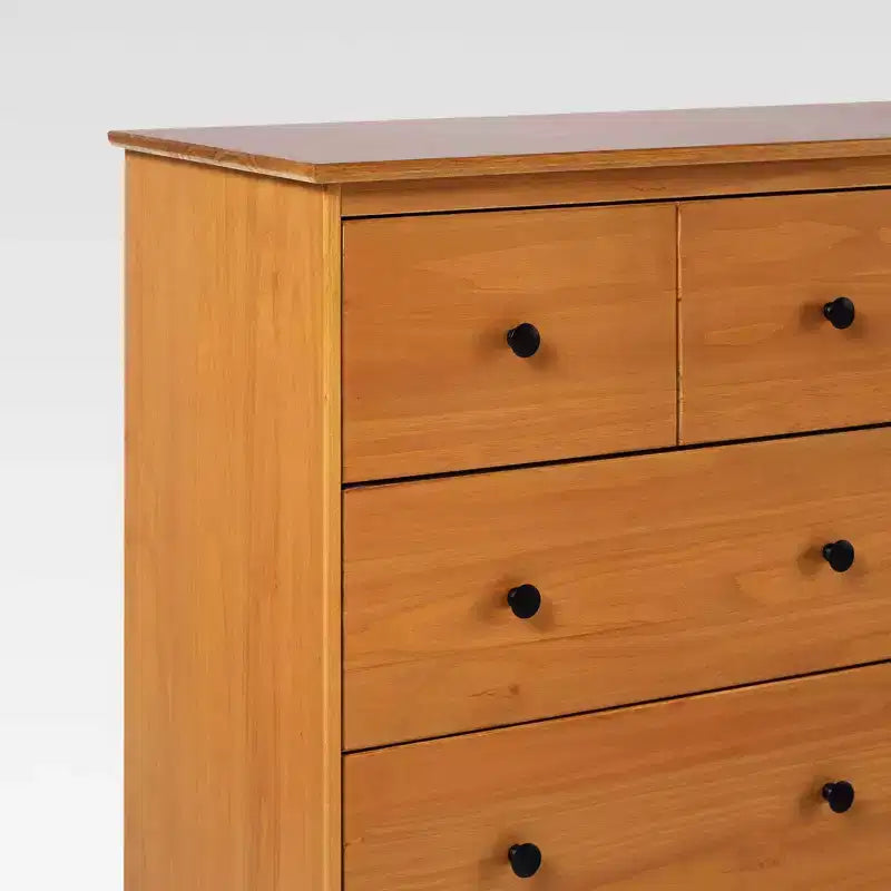 Comò orizzontale Mid-Century Modern a 6 cassetti, pino e MDF, gambe affusolate, 145 cm L