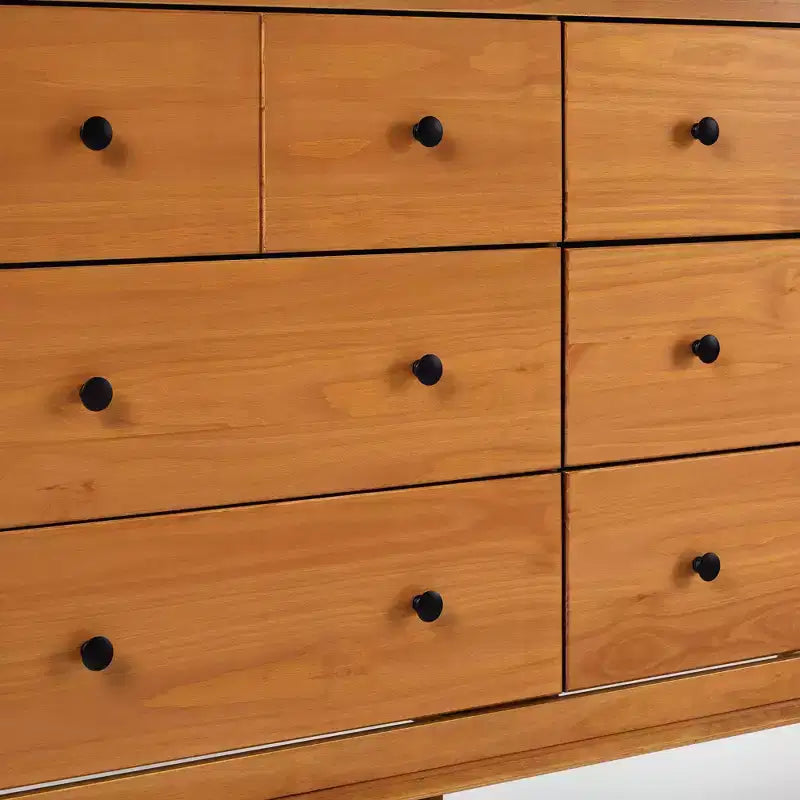 Comò orizzontale Mid-Century Modern a 6 cassetti, pino e MDF, gambe affusolate, 145 cm L