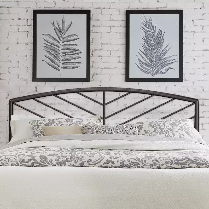 Testiera matrimoniale/queen in metallo, design a fuso a spina di pesce, finitura bronzo grigio, larghezza 53,75"