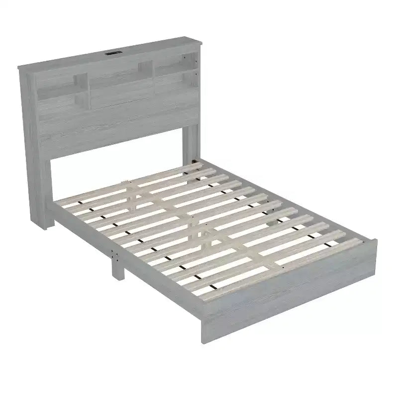 Set camera da letto Queen 4 pezzi: letto a piattaforma, 2 comodini e cassettiera, legno vintage, 300 kg