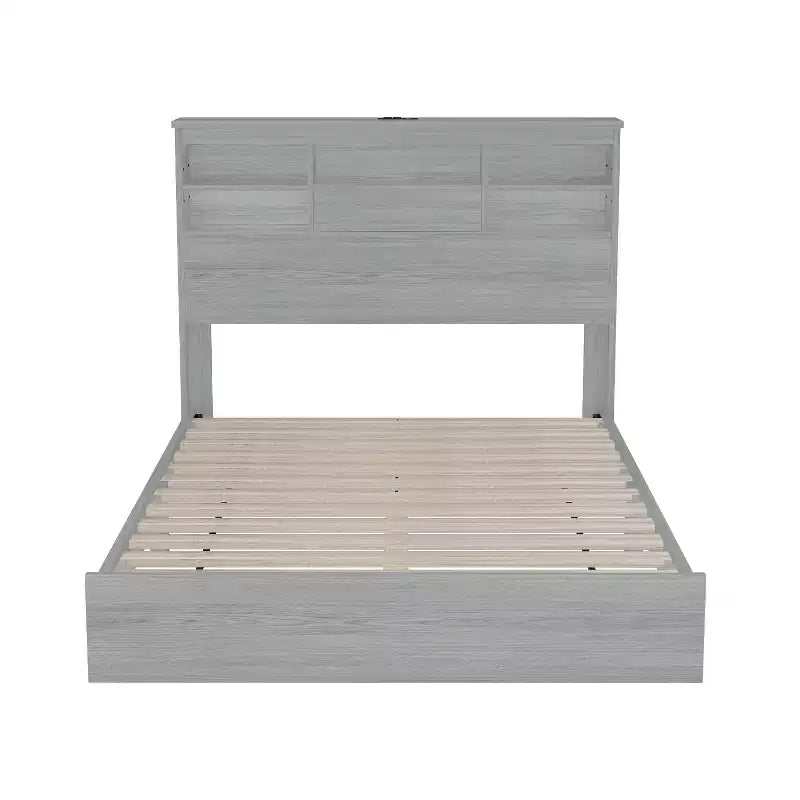 Set camera da letto Queen 4 pezzi: letto a piattaforma, 2 comodini e cassettiera, legno vintage, 300 kg