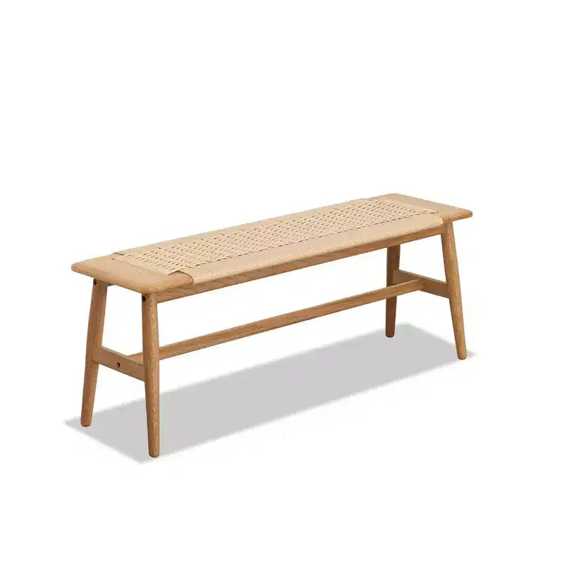 Panca in tela tessuta a mano e legno massello di rovere, 80 cm L x 30 cm P x 40,6 cm H, 136 kg
