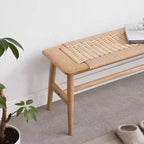 Panca in tela tessuta a mano e legno massello di rovere, 80 cm L x 30 cm P x 40,6 cm H, 136 kg