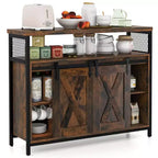 Madia buffet industriale con ante scorrevoli a fienile, 100 cm (L) x 33 cm (P) x 80 cm (A), 6 scomparti