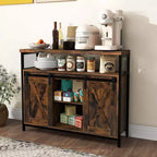 Madia buffet industriale con ante scorrevoli a fienile, 100 cm (L) x 33 cm (P) x 80 cm (A), 6 scomparti