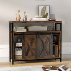 Madia buffet industriale con ante scorrevoli a fienile, 100 cm (L) x 33 cm (P) x 80 cm (A), 6 scomparti