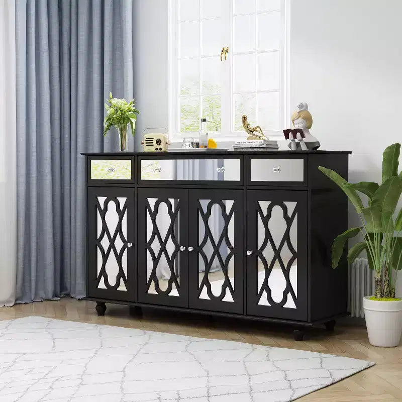 Credenza a specchio da 55", 3 cassetti, 4 ante e 6 ripiani