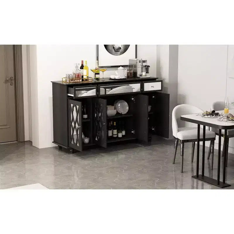 Credenza a specchio da 55", 3 cassetti, 4 ante e 6 ripiani