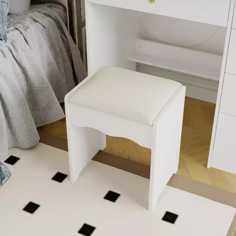 Toeletta Bianca con Specchio Scorrevole a LED, Mensole Nascoste e Sgabello, 39" L