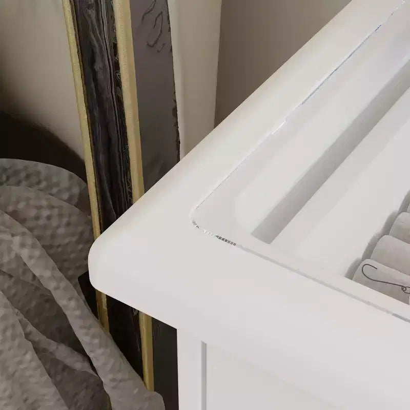 Toeletta Bianca con Specchio Scorrevole a LED, Mensole Nascoste e Sgabello, 39" L