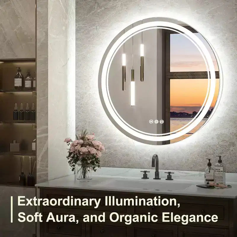 Specchio da bagno rotondo da 24" con LED, 3 temperature di colore, dimmerabile, antiappannamento