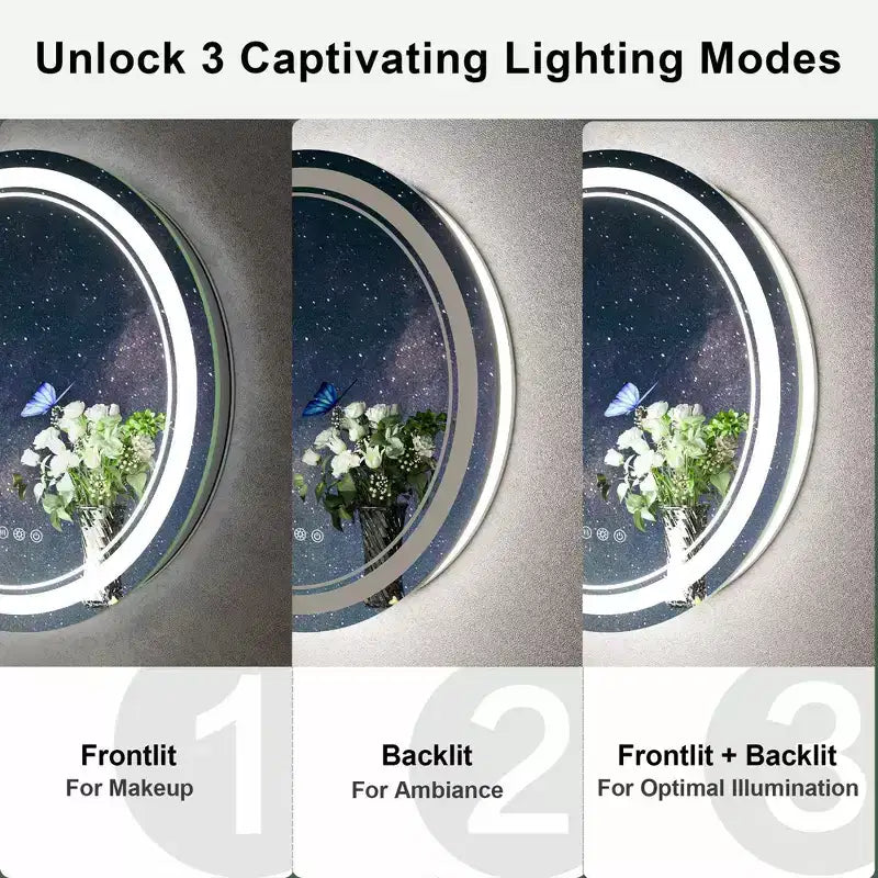Specchio da bagno rotondo da 24" con LED, 3 temperature di colore, dimmerabile, antiappannamento