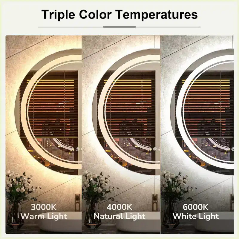 Specchio da bagno rotondo da 24" con LED, 3 temperature di colore, dimmerabile, antiappannamento
