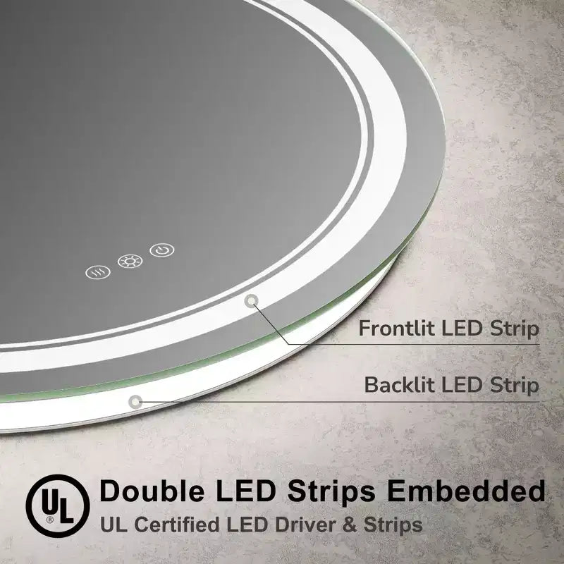 Specchio da bagno rotondo da 24" con LED, 3 temperature di colore, dimmerabile, antiappannamento