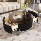 31.5 Modern Round Coffee Table, Accent Table with Marble Pattern Tabletop, Center Sofa Table for Living Room Apartment Office Balcony