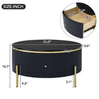 Tavolino rotondo 31,5" con piano in MDF effetto marmo, 2 cassetti, gambe dorate, nero