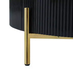 Tavolino rotondo 31,5" con piano in MDF effetto marmo, 2 cassetti, gambe dorate, nero