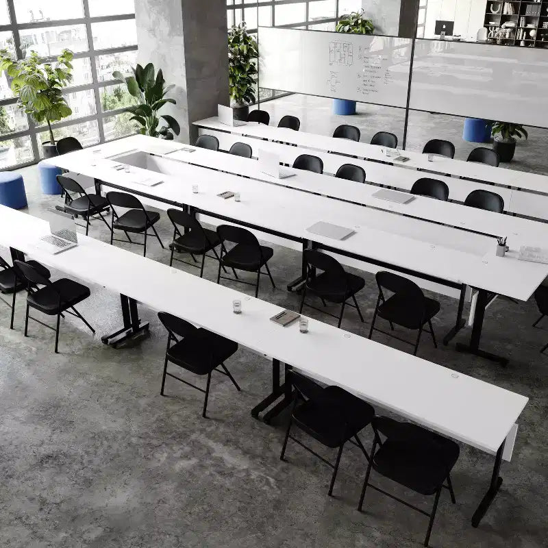 Tavolo da formazione ribaltabile e impilabile, struttura in acciaio, capacità 136 kg, ruote con blocco