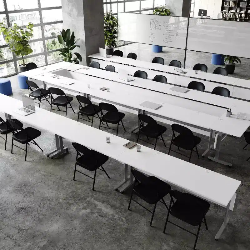 Tavolo da formazione ribaltabile e impilabile, struttura in acciaio, capacità 136 kg, ruote con blocco