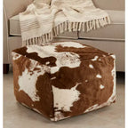 Pouf Ottomano in Ecopelliccia Stampa Mucca, 50 cm Diametro x 35 cm H, Capacità 90 kg, Per Interni