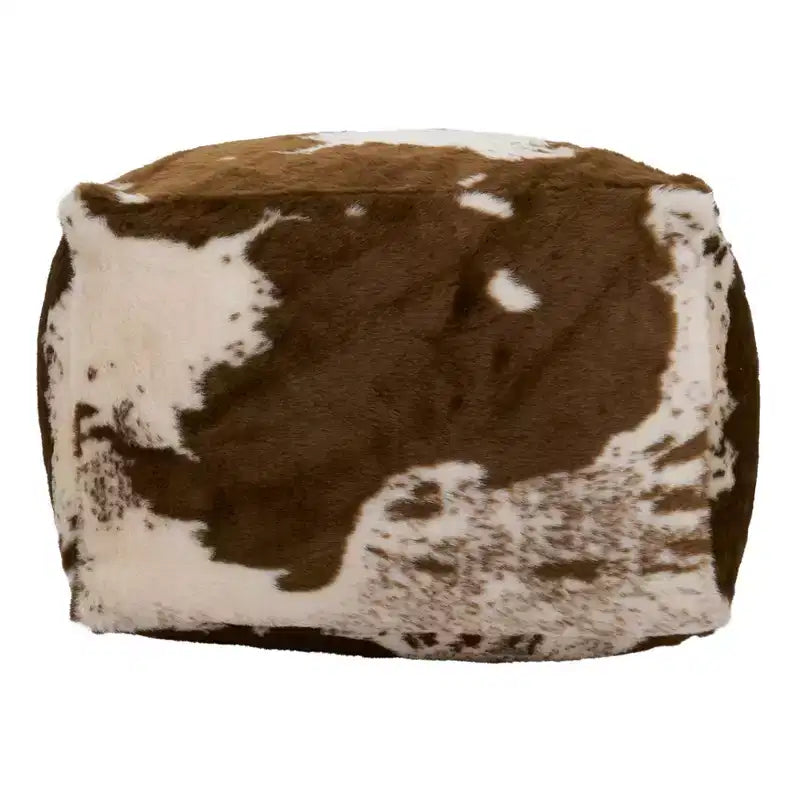 Pouf Ottomano in Ecopelliccia Stampa Mucca, 50 cm Diametro x 35 cm H, Capacità 90 kg, Per Interni