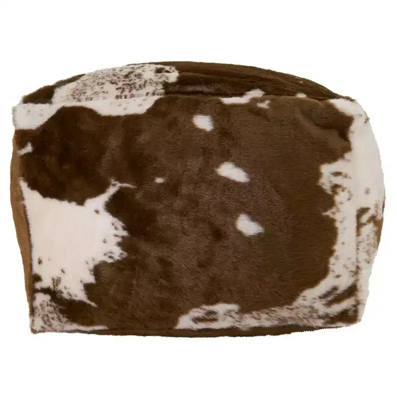 Pouf Ottomano in Ecopelliccia Stampa Mucca, 50 cm Diametro x 35 cm H, Capacità 90 kg, Per Interni