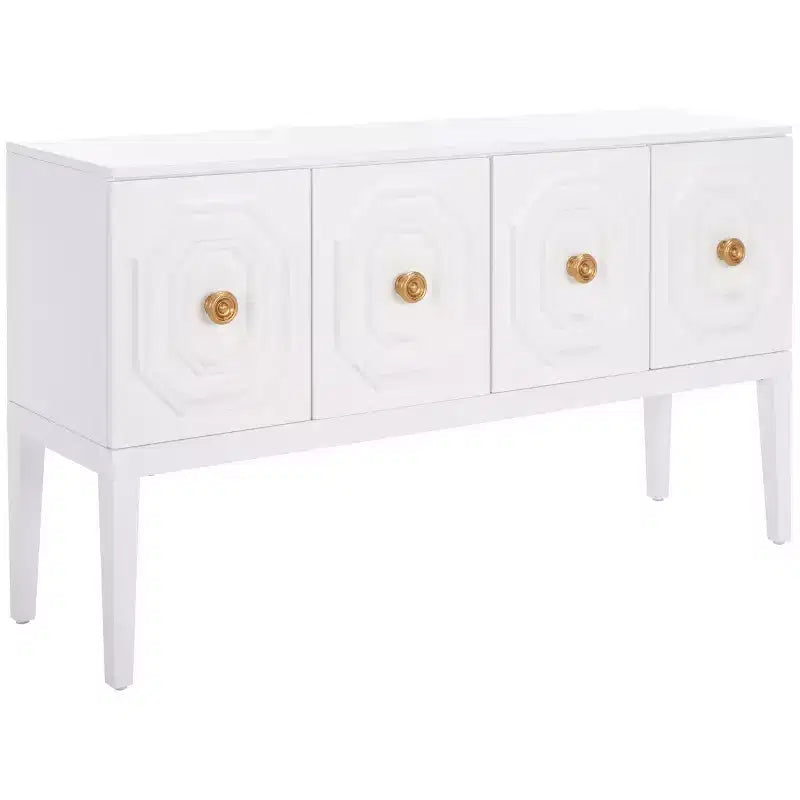 Credenza bianca lucida, 3 ante e 2 ripiani regolabili, 137L x 35,5P x 76A