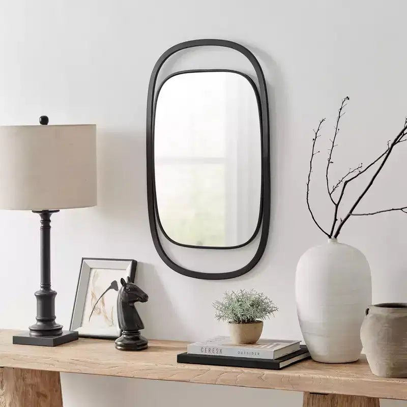 Specchio da parete rettangolare 29.6", cornice in ferro nero, 17.25"L x 29.6"A, montaggio a parete