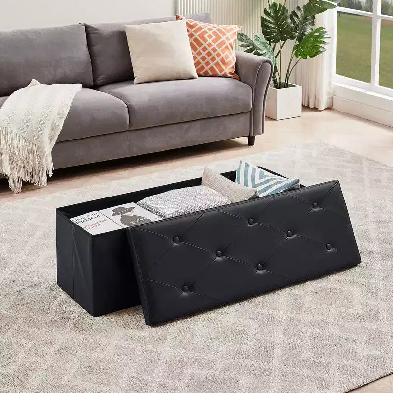 Panca pouf contenitore pieghevole, similpelle, capacità 300 kg, 40 cm L x 38 cm H