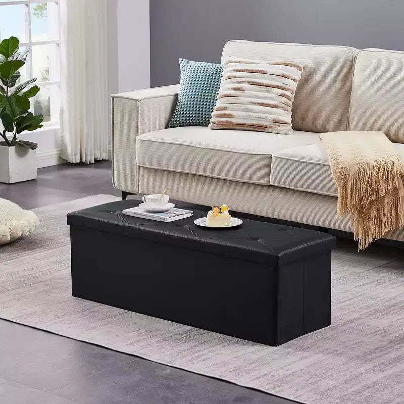Panca pouf contenitore pieghevole, similpelle, capacità 300 kg, 40 cm L x 38 cm H