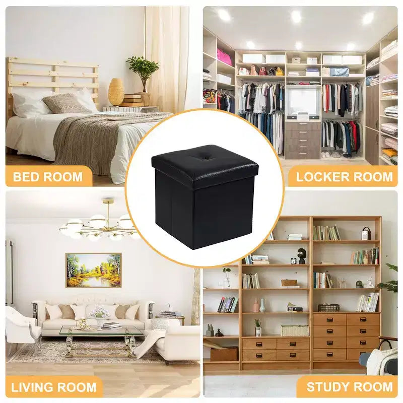 Panca pouf contenitore pieghevole, similpelle, capacità 300 kg, 40 cm L x 38 cm H