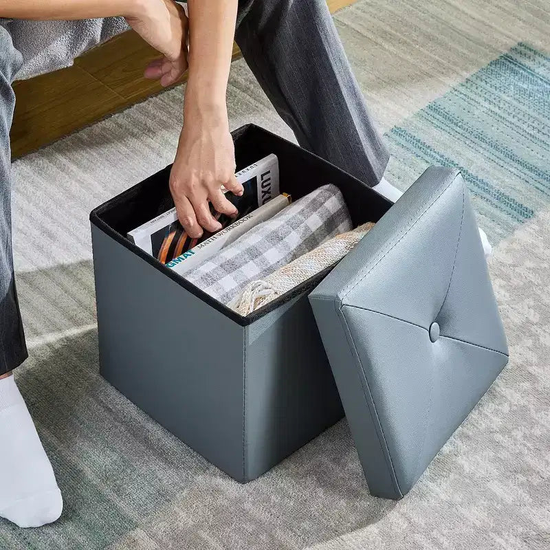 Panca pouf contenitore pieghevole, similpelle, capacità 300 kg, 40 cm L x 38 cm H