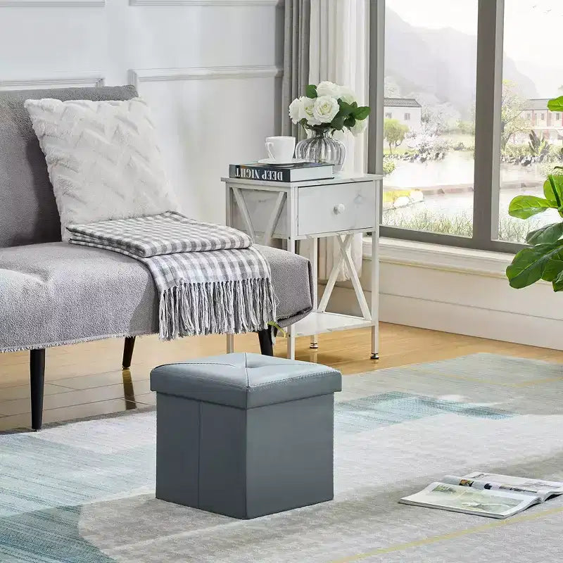 Panca pouf contenitore pieghevole, similpelle, capacità 300 kg, 40 cm L x 38 cm H