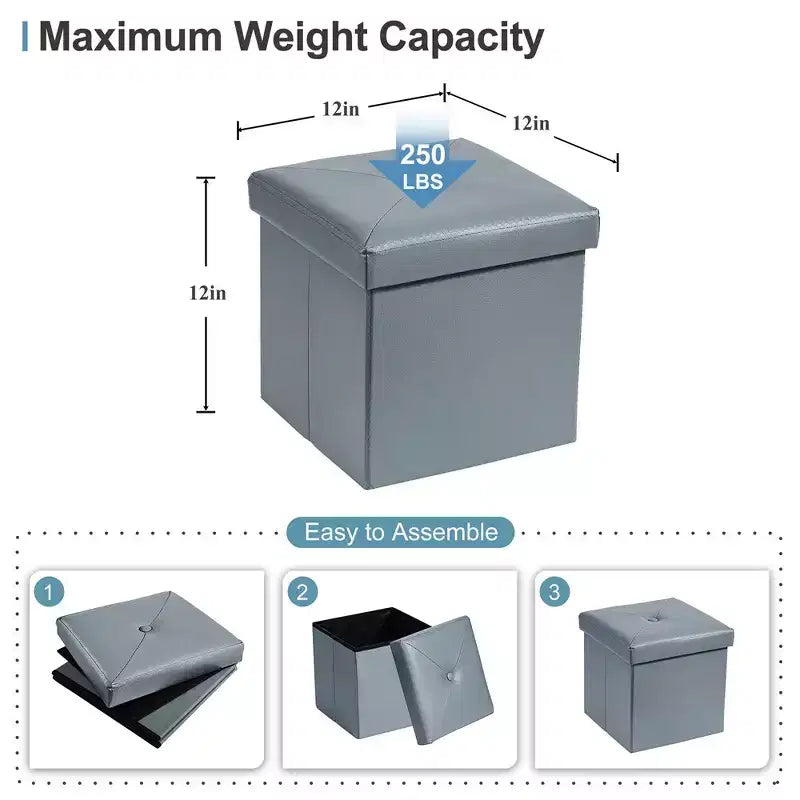 Panca pouf contenitore pieghevole, similpelle, capacità 300 kg, 40 cm L x 38 cm H