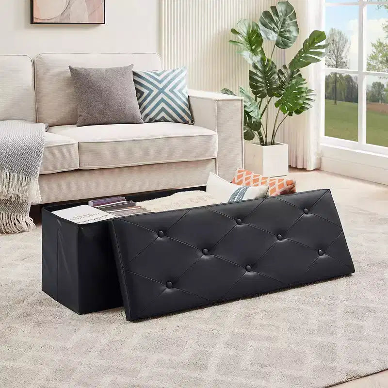 Panca pouf contenitore pieghevole, similpelle, capacità 300 kg, 40 cm L x 38 cm H