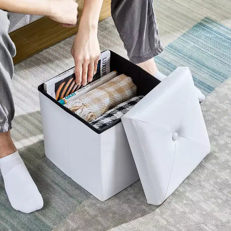 Panca pouf contenitore pieghevole, similpelle, capacità 300 kg, 40 cm L x 38 cm H