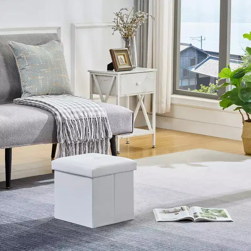 Panca pouf contenitore pieghevole, similpelle, capacità 300 kg, 40 cm L x 38 cm H