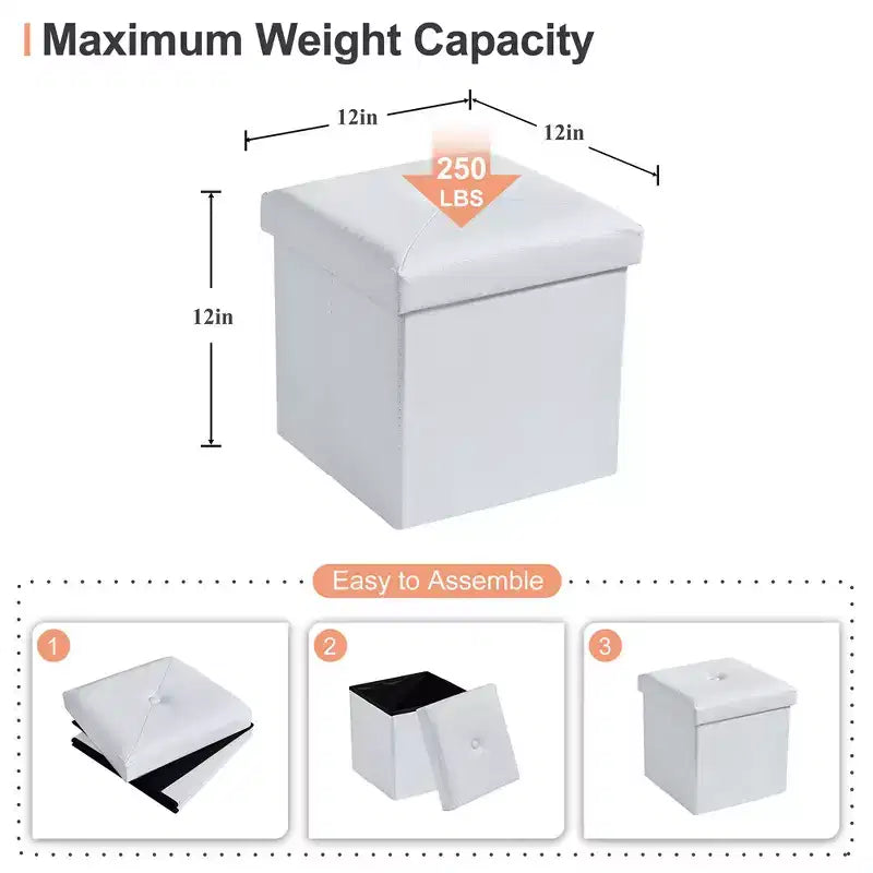 Panca pouf contenitore pieghevole, similpelle, capacità 300 kg, 40 cm L x 38 cm H