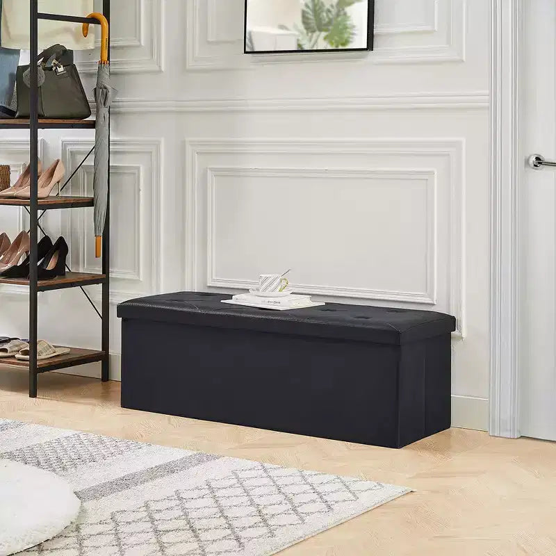 Panca pouf contenitore pieghevole, similpelle, capacità 300 kg, 40 cm L x 38 cm H