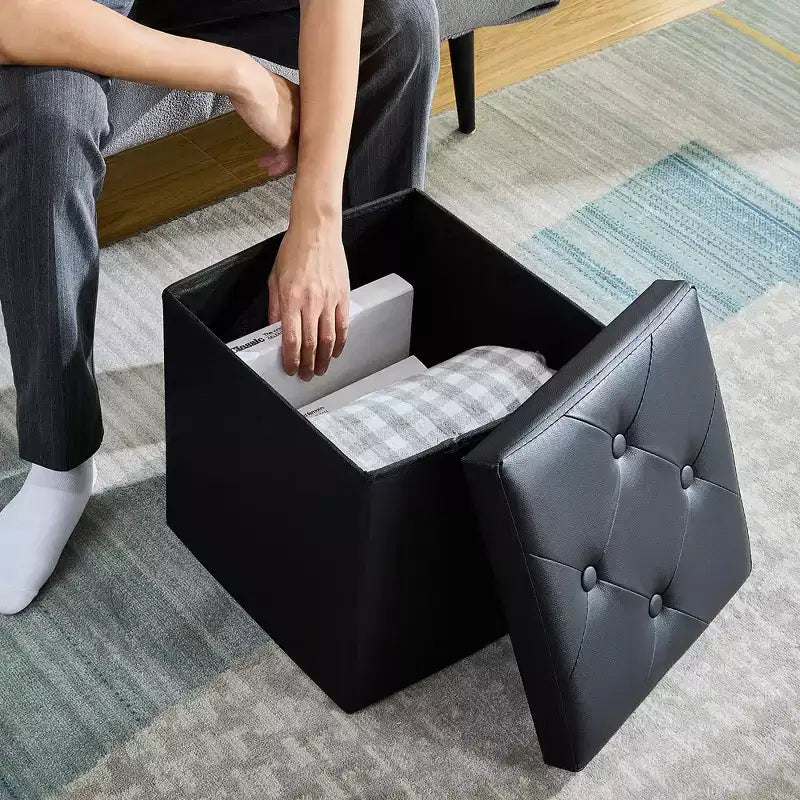 Panca pouf contenitore pieghevole, similpelle, capacità 300 kg, 40 cm L x 38 cm H