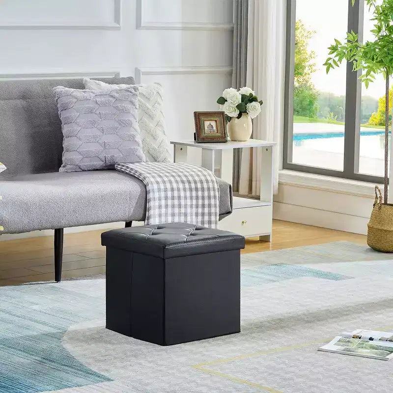 Panca pouf contenitore pieghevole, similpelle, capacità 300 kg, 40 cm L x 38 cm H