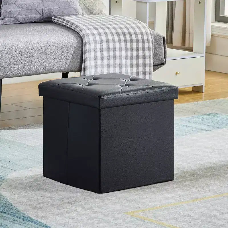 Panca pouf contenitore pieghevole, similpelle, capacità 300 kg, 40 cm L x 38 cm H