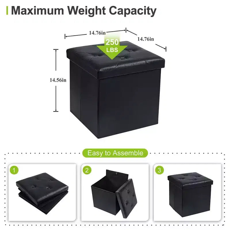 Panca pouf contenitore pieghevole, similpelle, capacità 300 kg, 40 cm L x 38 cm H