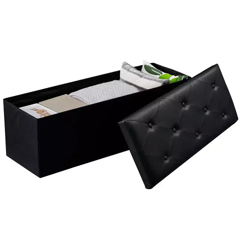 Panca pouf contenitore pieghevole, similpelle, capacità 300 kg, 40 cm L x 38 cm H