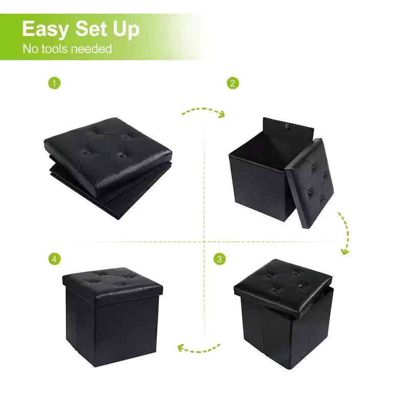 Panca pouf contenitore pieghevole, similpelle, capacità 300 kg, 40 cm L x 38 cm H